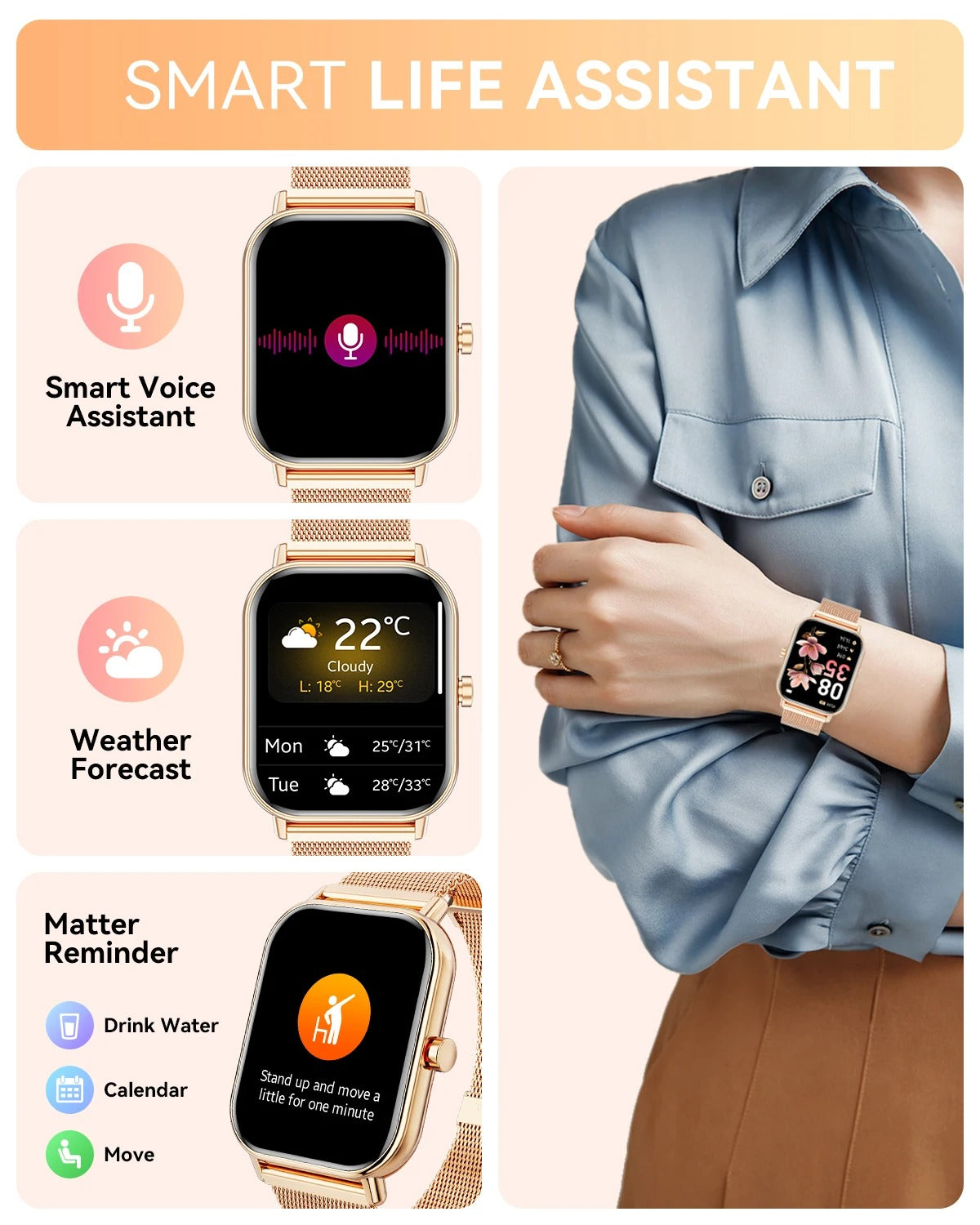 Avelora Women’s Smartwatch 1.85” Fitness Health Tracker