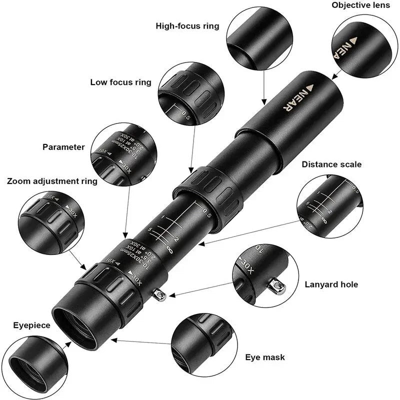 10–300x40 HD Zoom Monocular Telescope – Long-Range Clarity