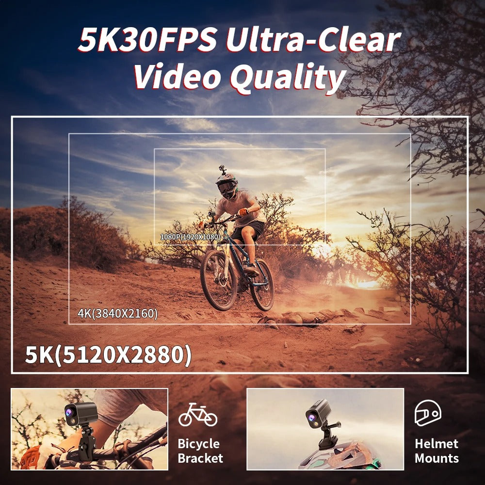 5K Helmet Action Camera with WiFi, LED Light & Anti-Shake