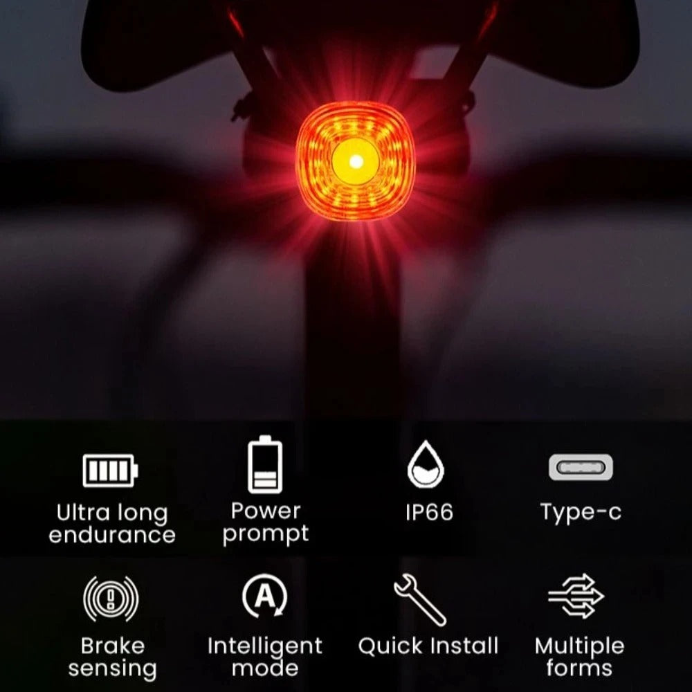 Smart Bicycle Brake Tail Light – USB Rechargeable Safety