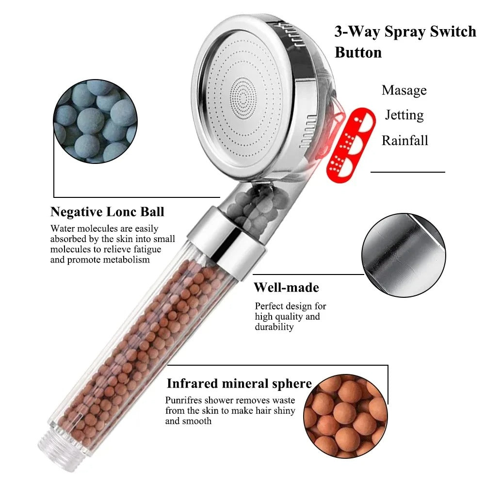 3-Function High Pressure SPA Shower Head with Filter