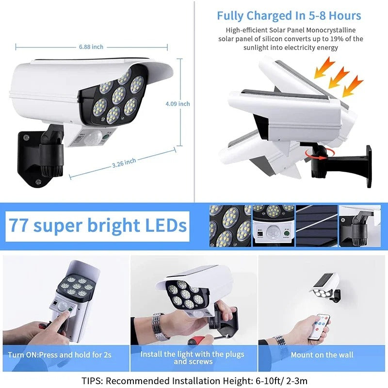 77LED Solar Security Light with Dummy Camera