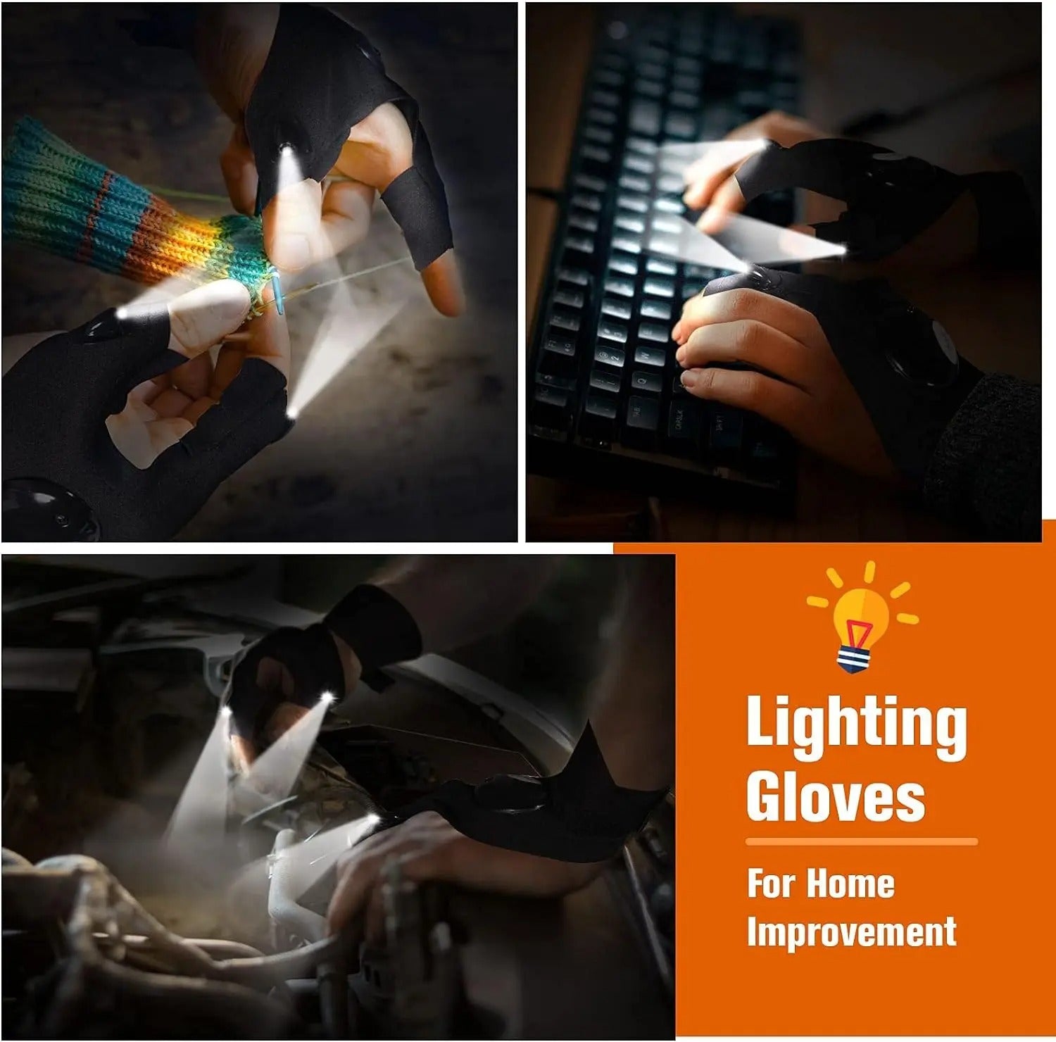 LED Half Finger Flashlight Glove – Waterproof Hands-Free Light