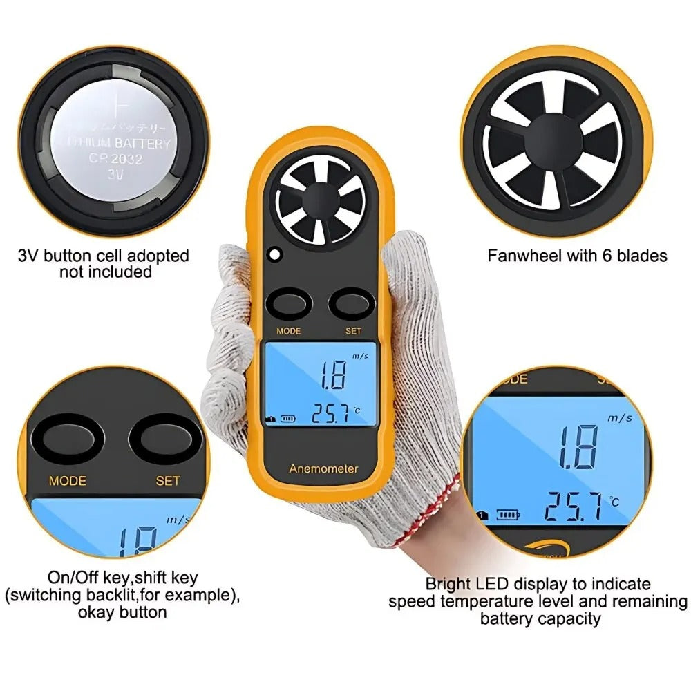 Digital Pocket Anemometer – Wind Speed & Temperature Meter