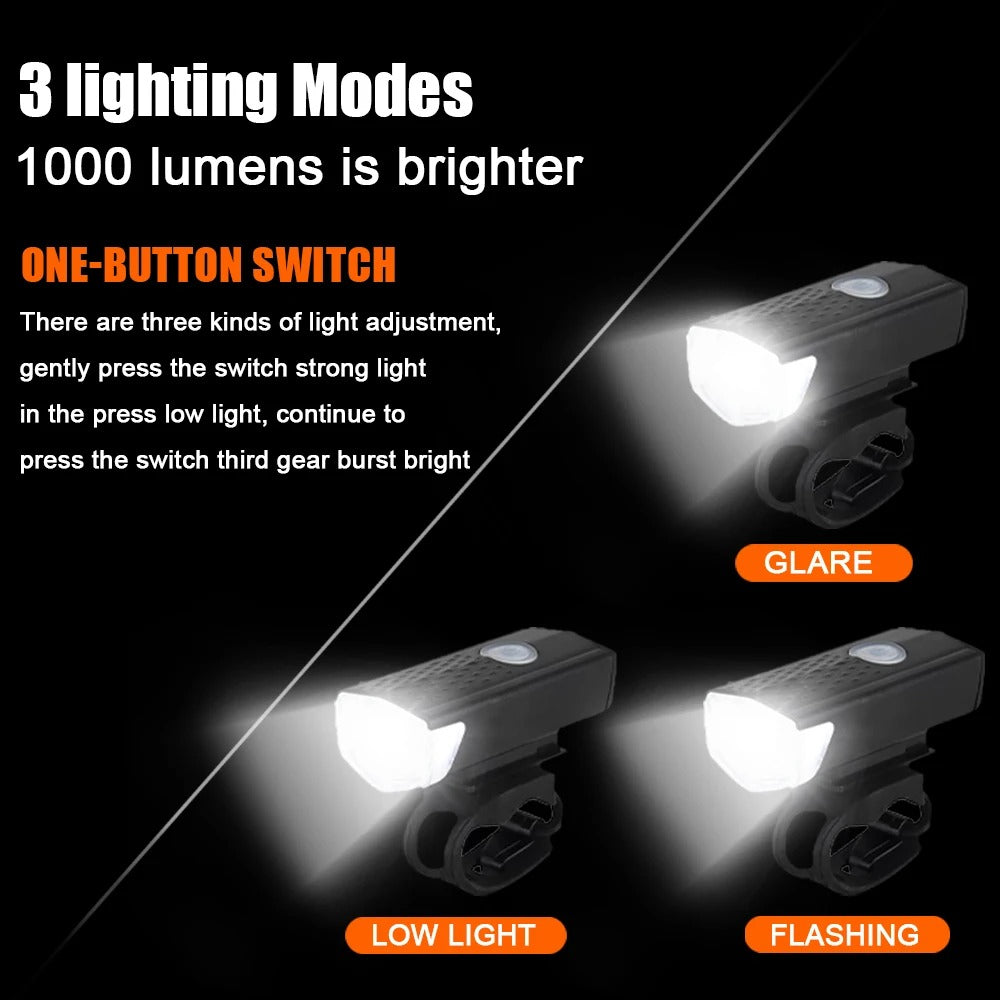 USB Rechargeable Bike Light Set – LED Headlight & Rear Taillight