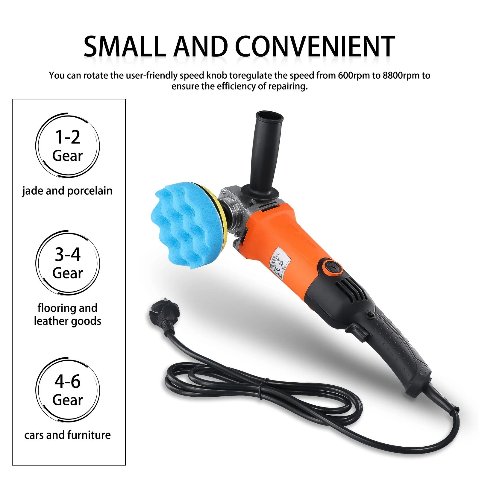 Rotary Car Buffer Polisher – 1200W 8800RPM Waxing Machine