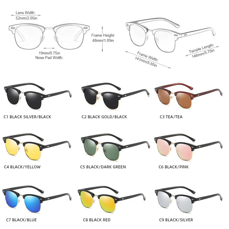 Classic Half Frame Polarized Sunglasses – Retro Anti-Glare Shades