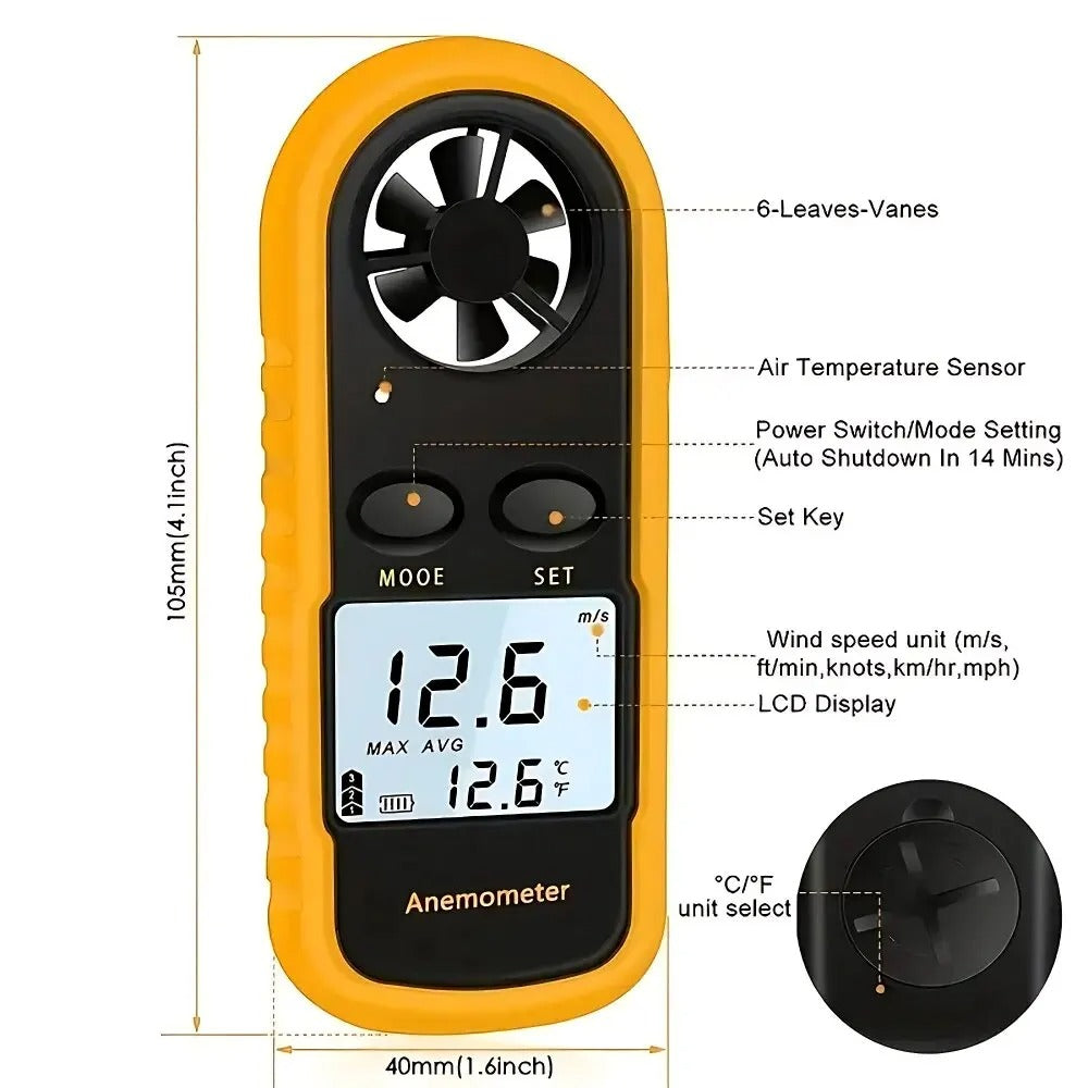 Digital Pocket Anemometer – Wind Speed & Temperature Meter