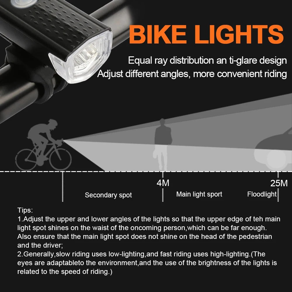 USB Rechargeable Bike Light Set – LED Headlight & Rear Taillight