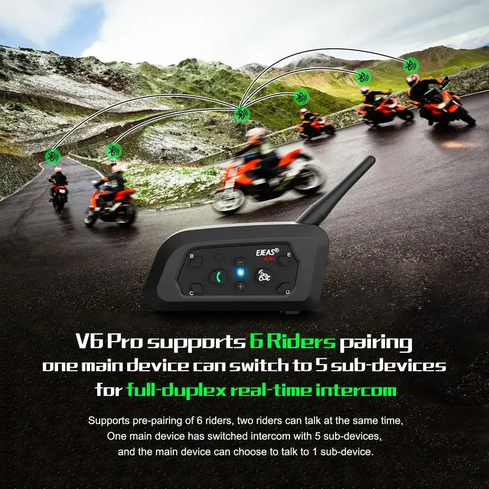 Bluetooth Motorcycle Intercom – V6 PRO+ Helmet Headset with 1200M Range & Waterproof Design