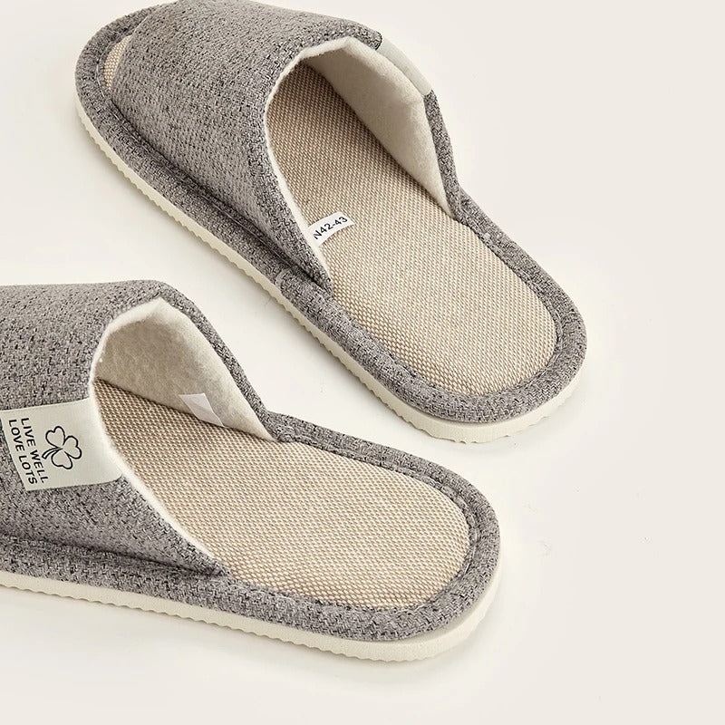 Home Linen Slippers for Men – Comfortable Summer Open Shoes