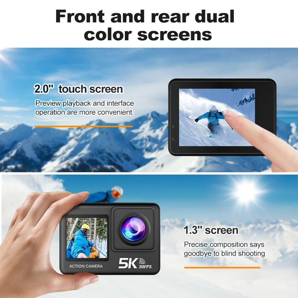 5K Waterproof Action Camera with 4K60FPS, Touchscreen & Wi-Fi