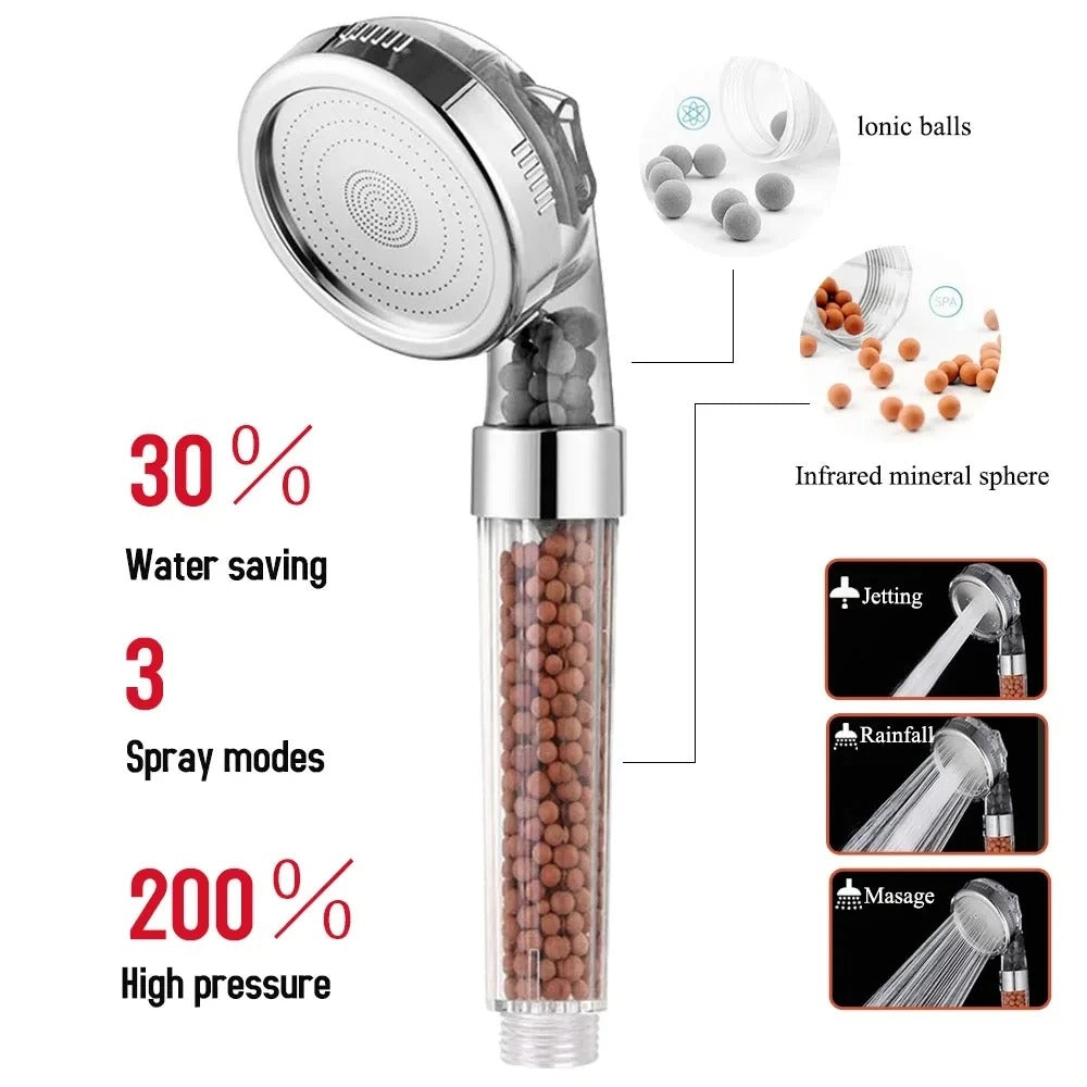 3-Function High Pressure SPA Shower Head with Filter