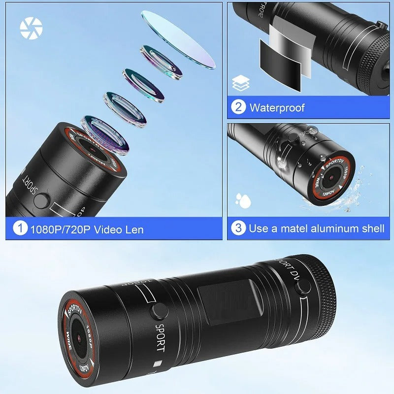 Waterproof Mini Sport DV 1080P Action Camera with Flashlight & Helmet Mount