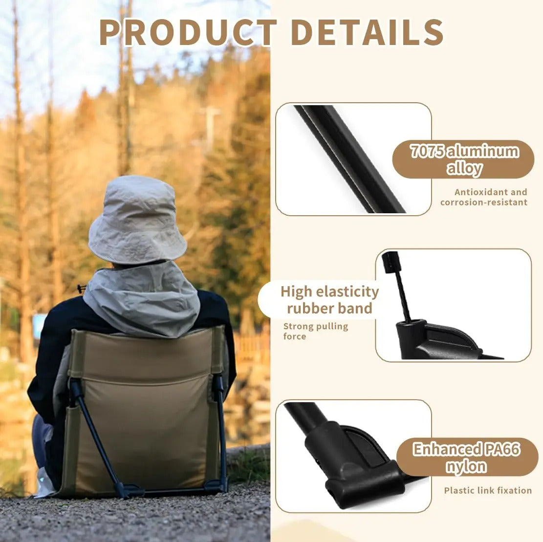 Portable Foldable Camping Chair with Backrest Cushion
