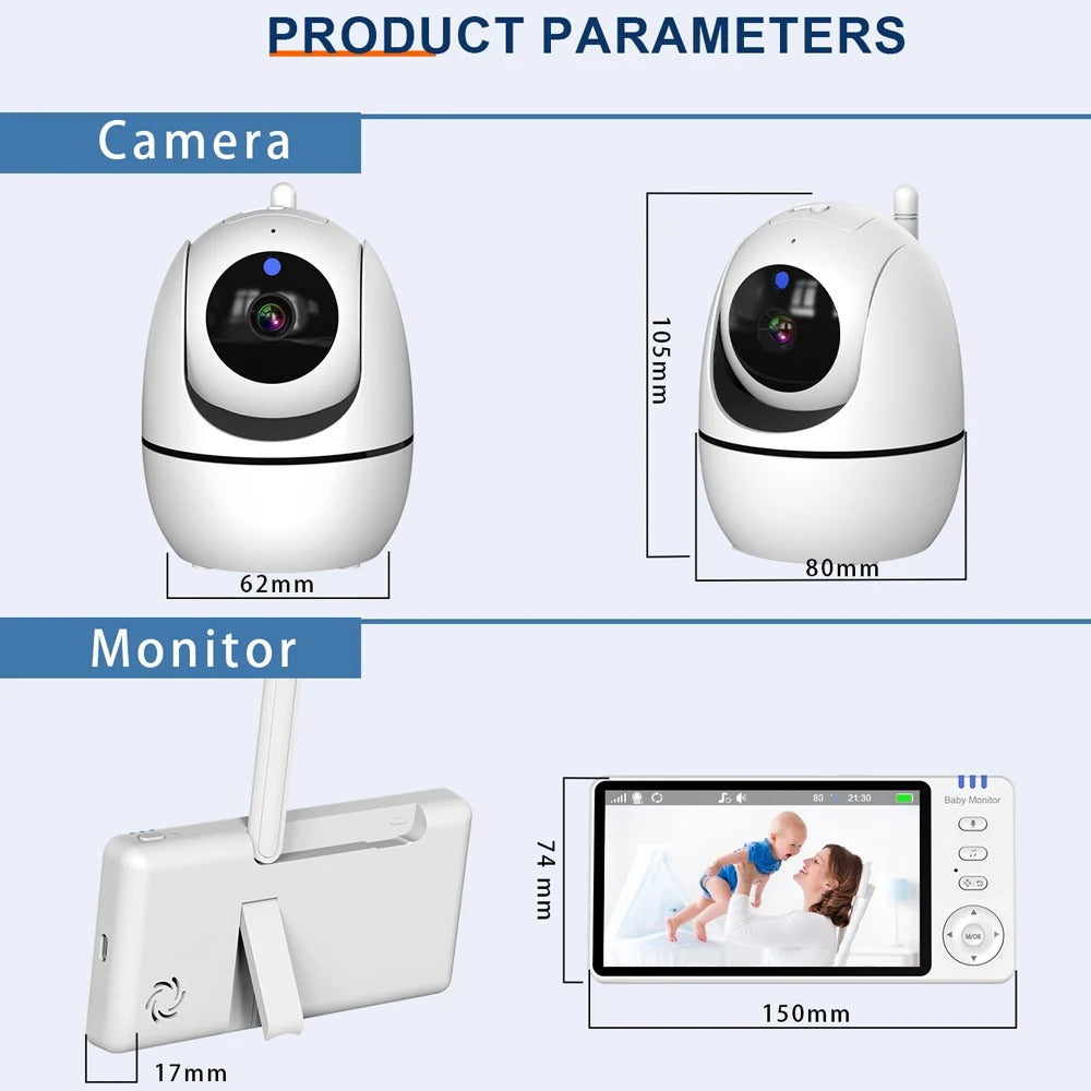5.0-Inch Wireless Video Baby Monitor – Pan-Tilt Camera with Night Vision & Two-Way Audio