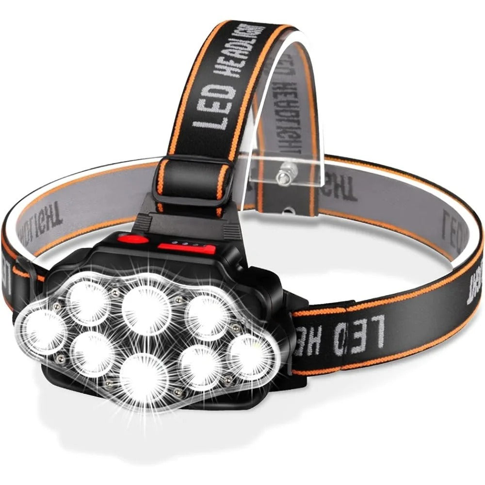 USB Rechargeable 8 LED Waterproof Camping Headlamp