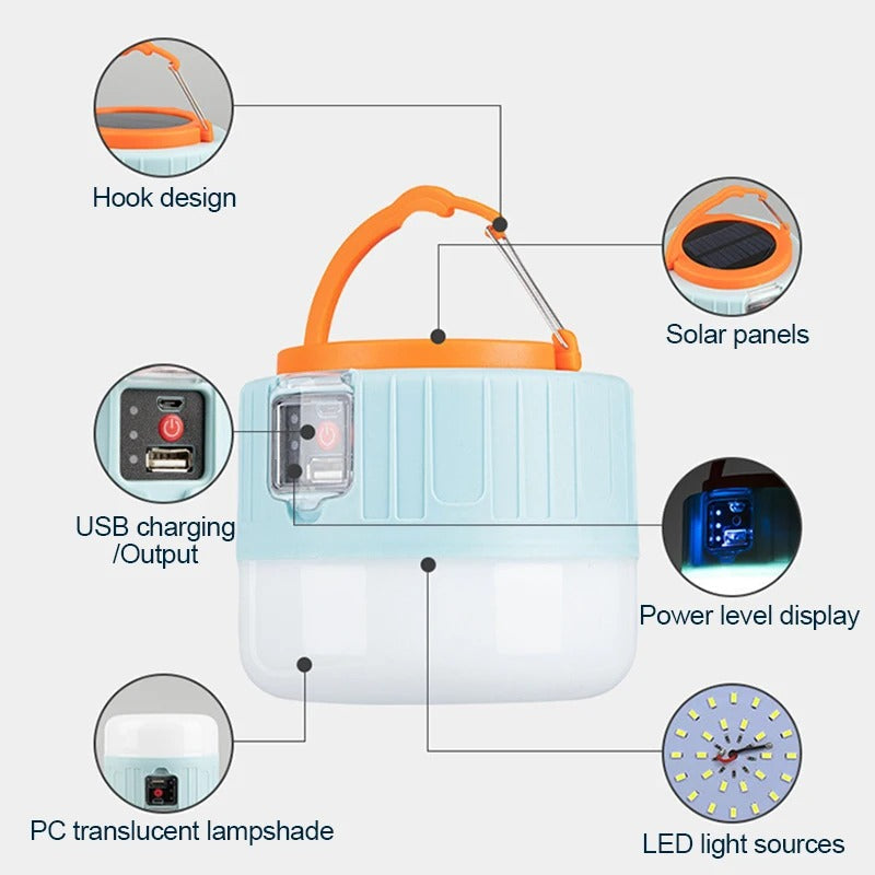 Solar Camping Lantern – Waterproof Rechargeable LED Tent Light