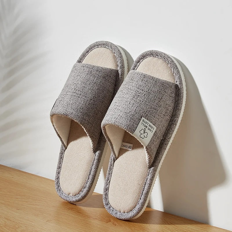 Home Linen Slippers for Men – Comfortable Summer Open Shoes