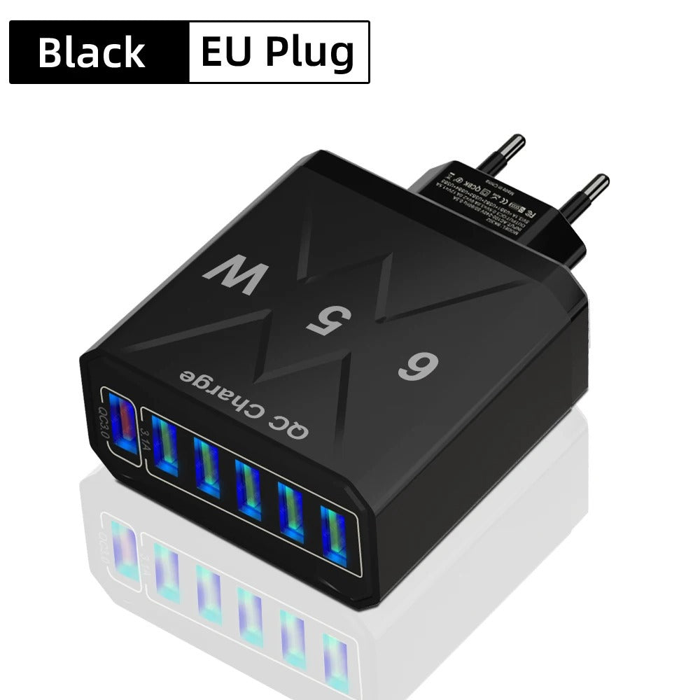 65W 6-Port USB Fast Charging Station with QC 3.0