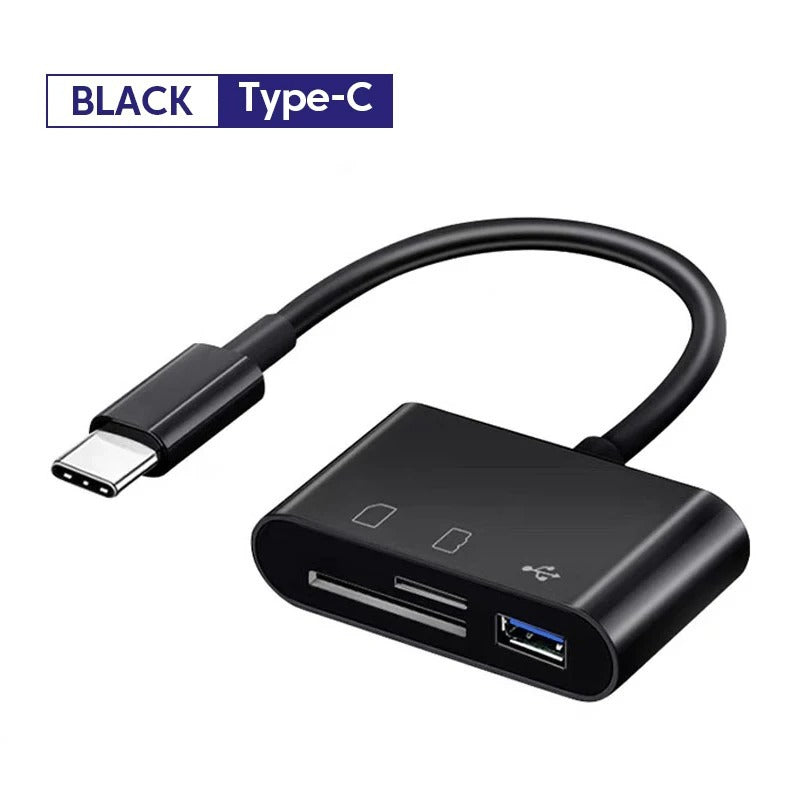 3-in-1 Type-C Card Reader & USB OTG Adapter – SD/TF Memory Card Reader for Smartphones & Tablets