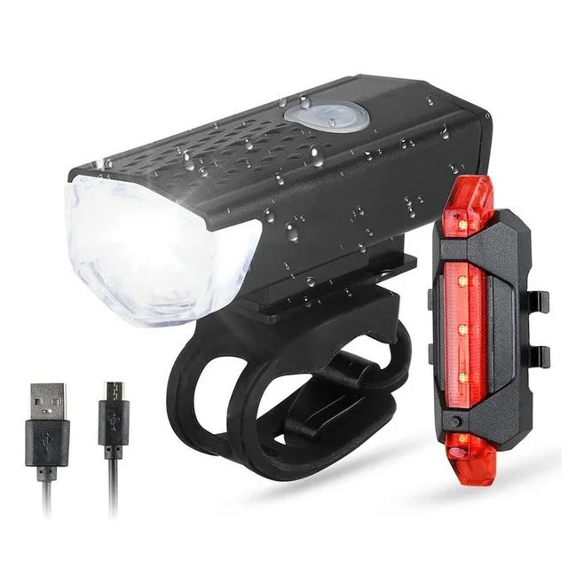 USB Rechargeable Bike Light Set – LED Headlight & Rear Taillight
