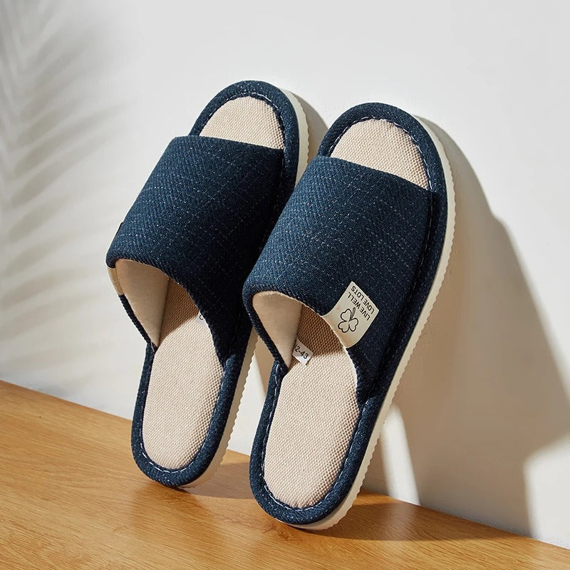 Home Linen Slippers for Men – Comfortable Summer Open Shoes