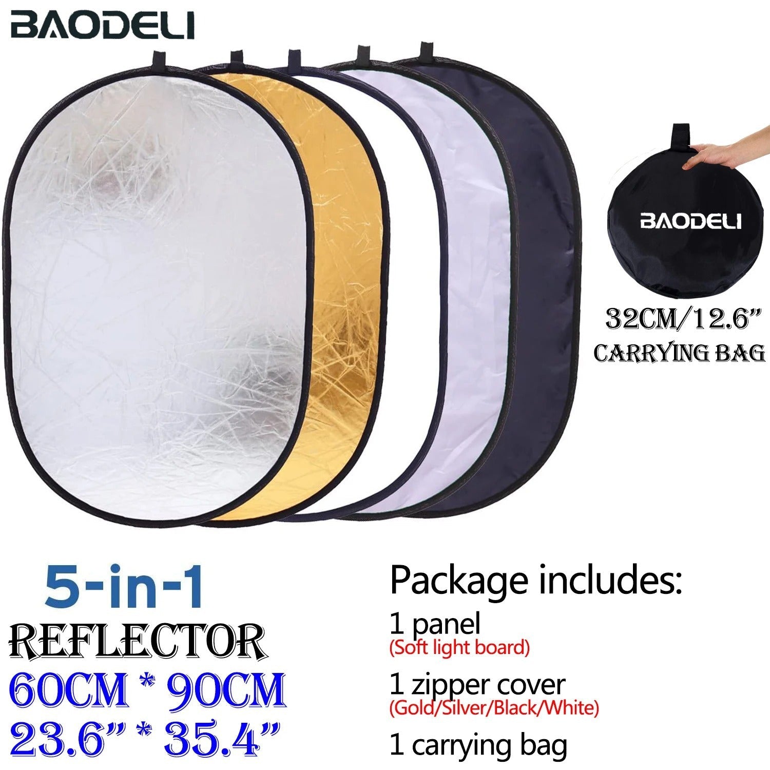 24-Inch 5-in-1 Collapsible Photography Light Reflector