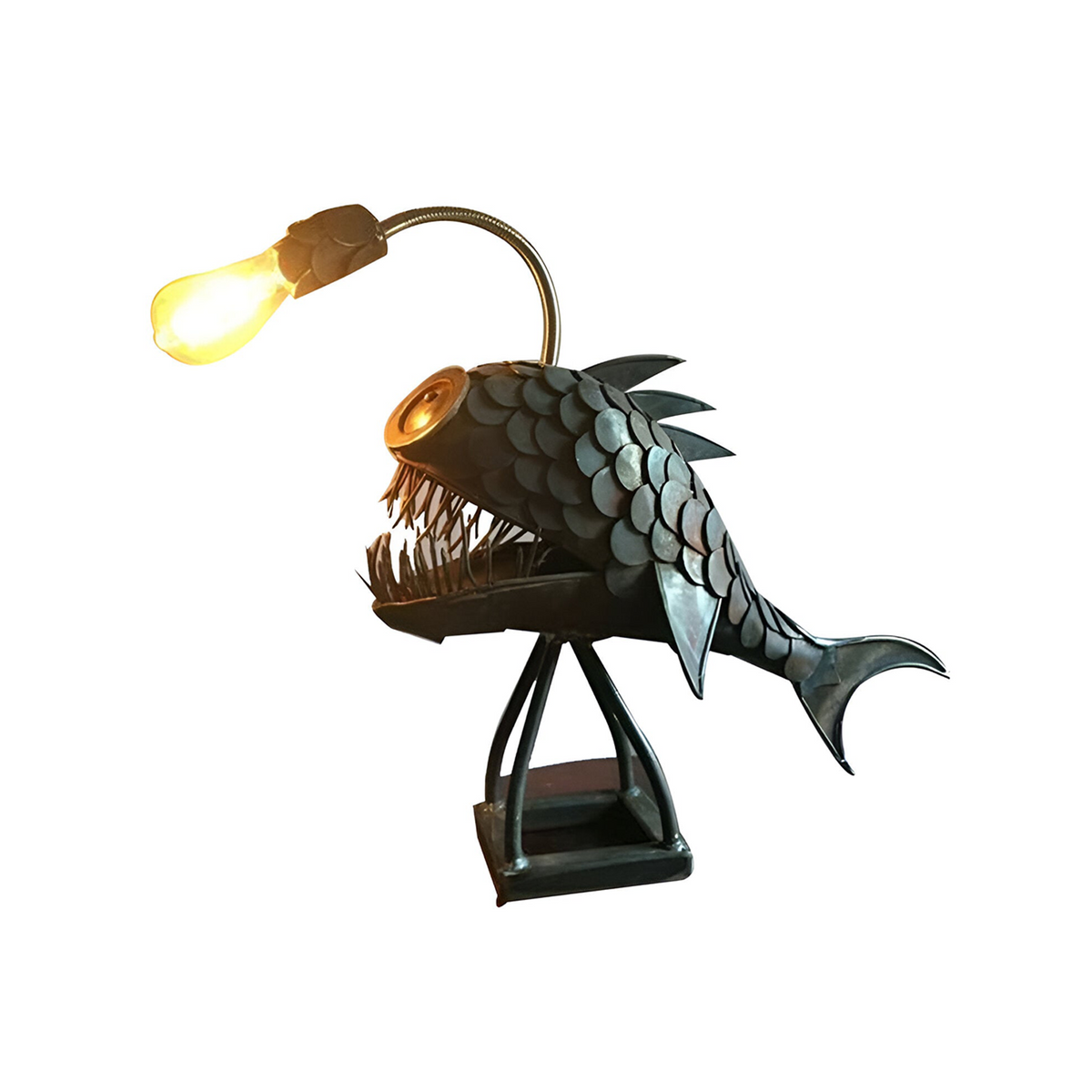 AquaGlow Angler Fish Lamp | Rustic Adjustable LED Table Light