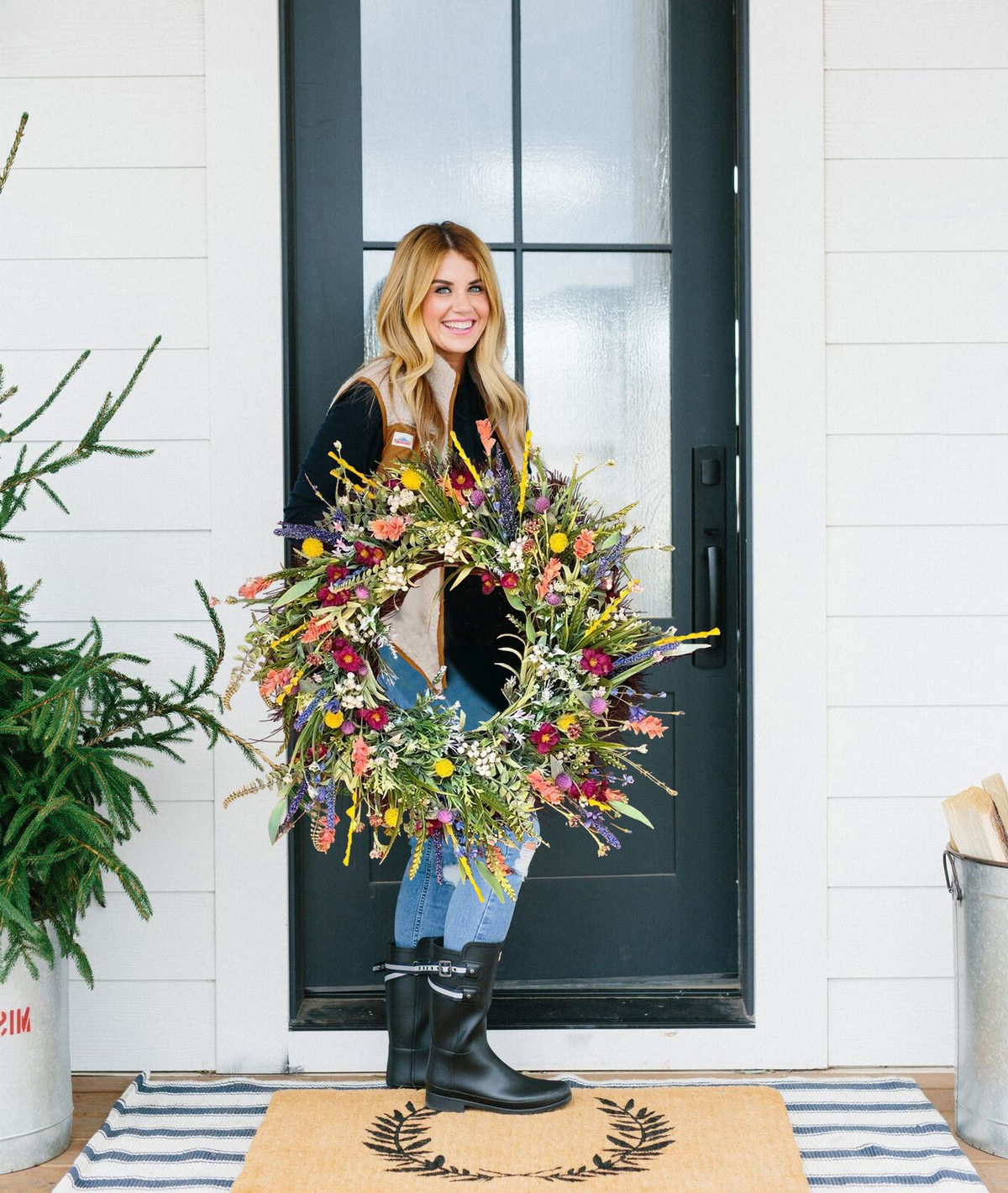 BloomAura Spring Door Wreath | Floral & Eucalyptus Front Door Decor 16in