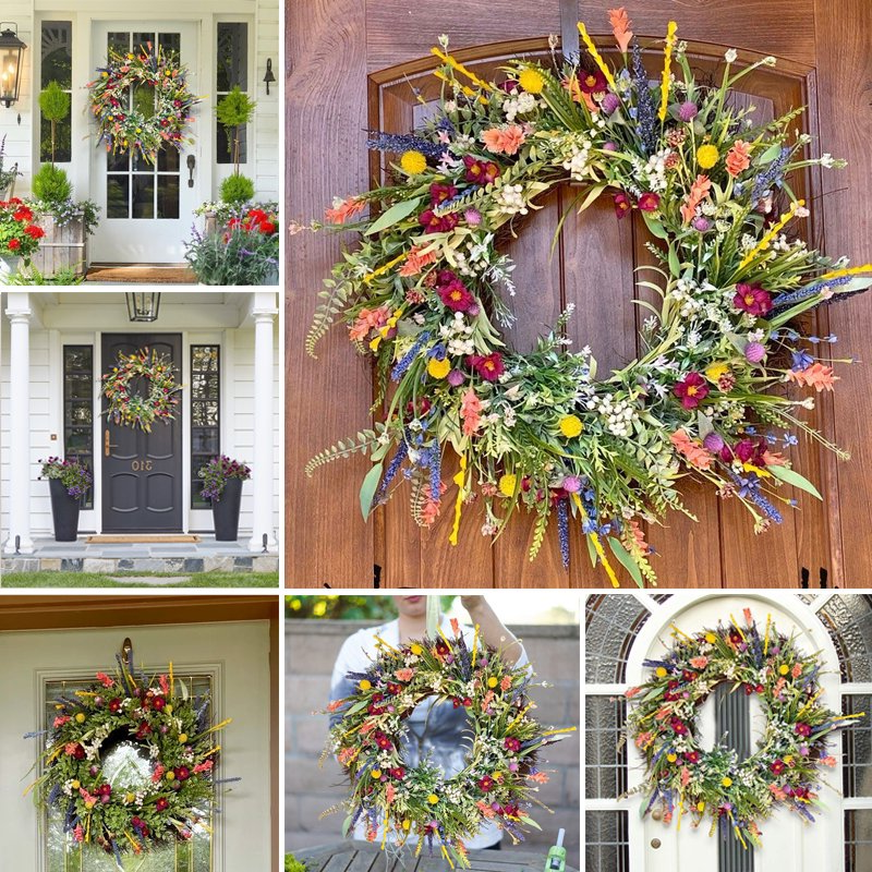 BloomAura Spring Door Wreath | Floral & Eucalyptus Front Door Decor 16in