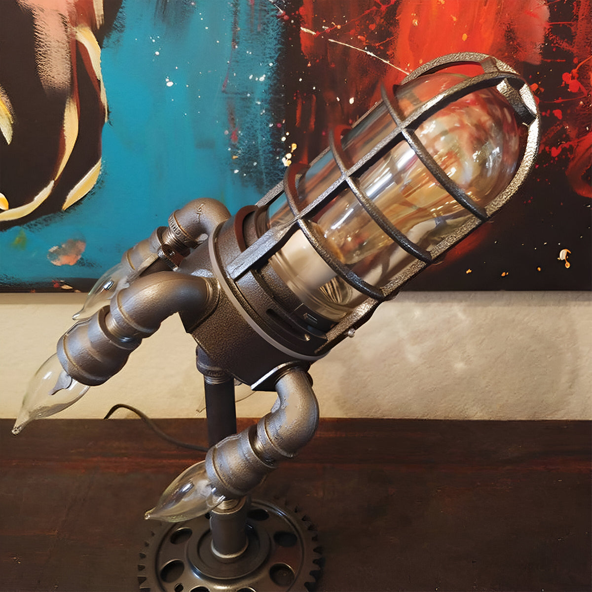 SteamRocket Flame Lamp | Steampunk Industrial Desk Light