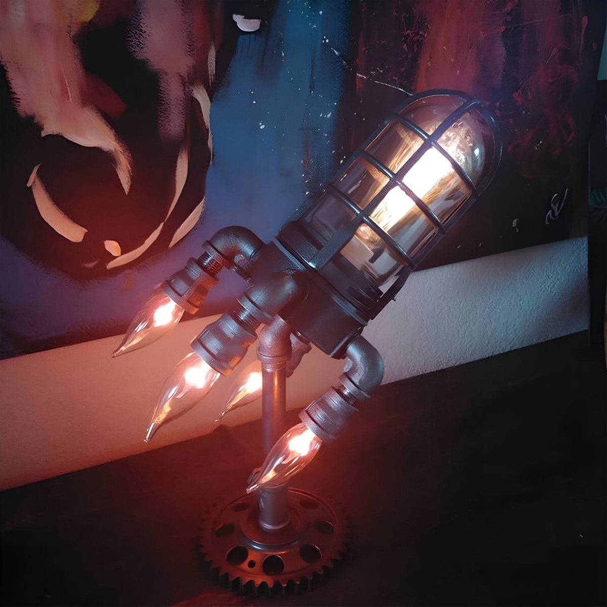 SteamRocket Flame Lamp | Steampunk Industrial Desk Light