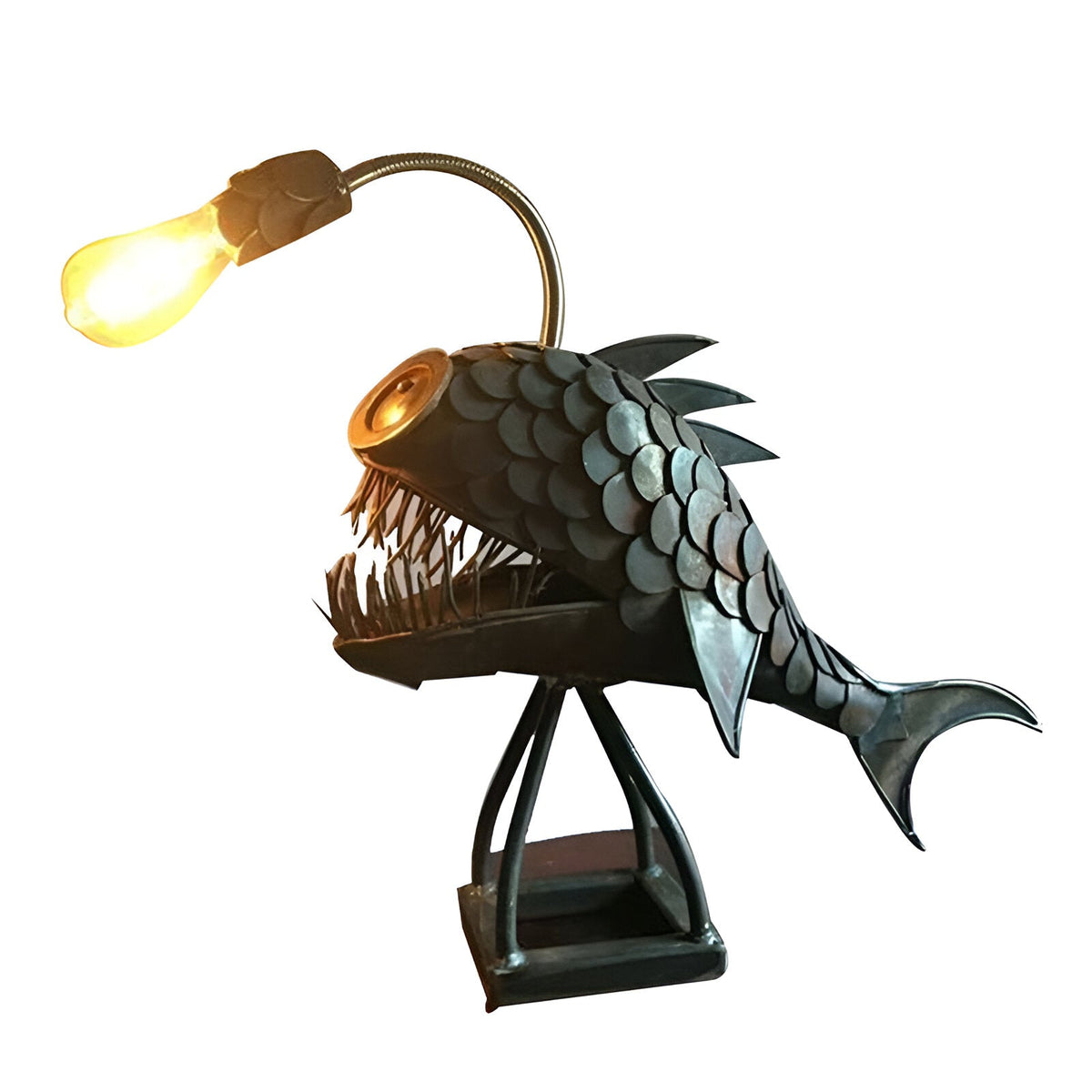 AquaGlow Angler Fish Lamp | Rustic Adjustable LED Table Light