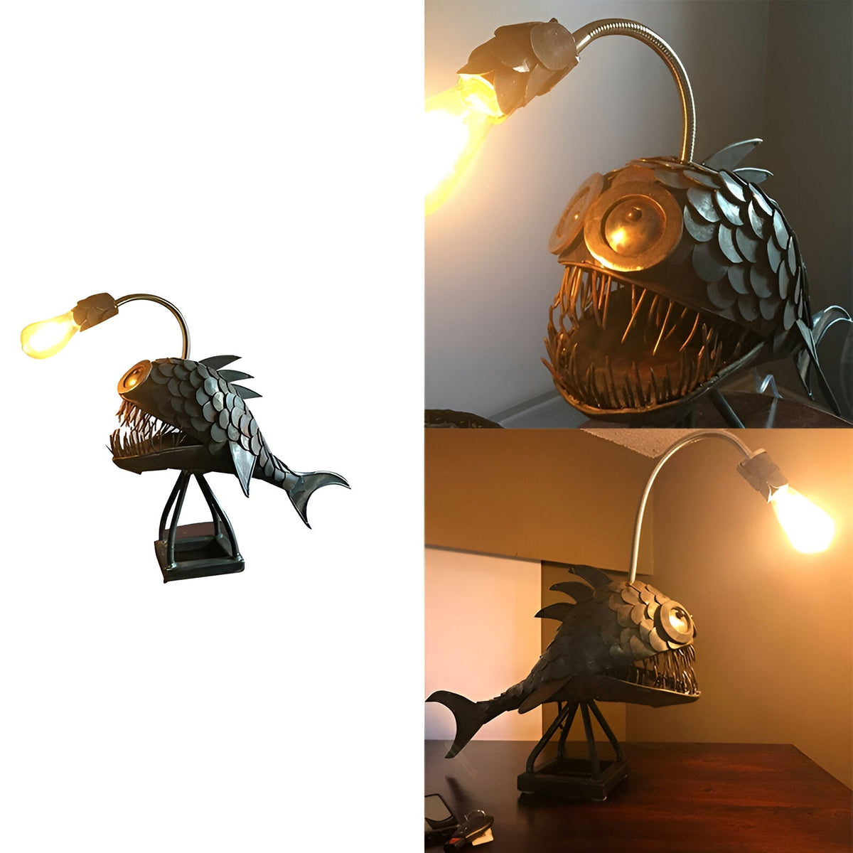 AquaGlow Angler Fish Lamp | Rustic Adjustable LED Table Light