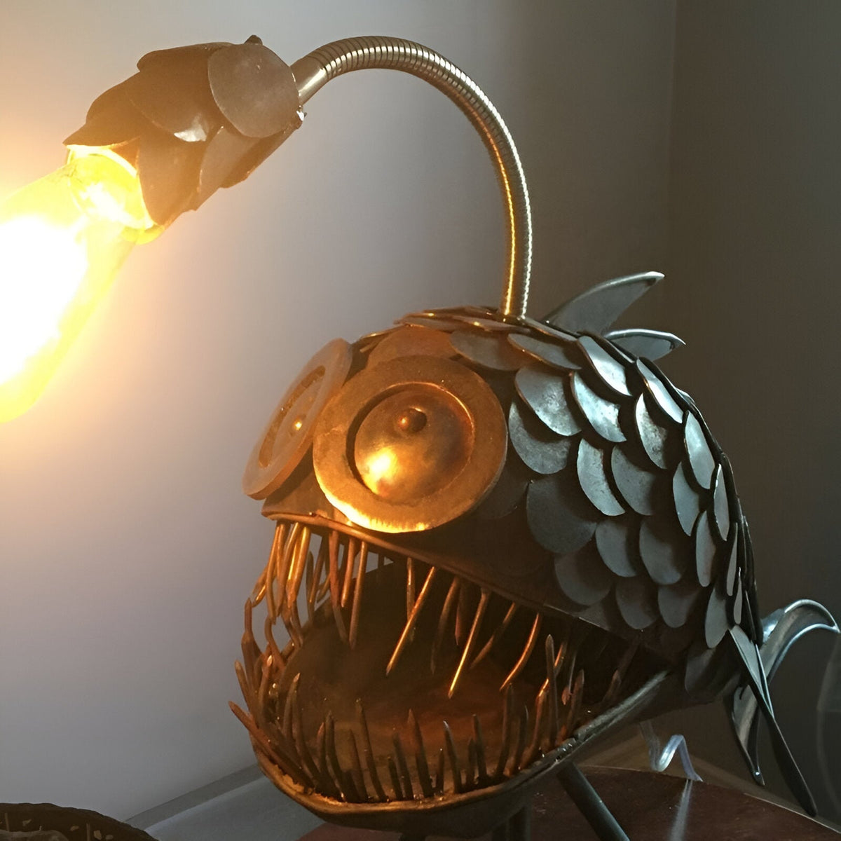 AquaGlow Angler Fish Lamp | Rustic Adjustable LED Table Light