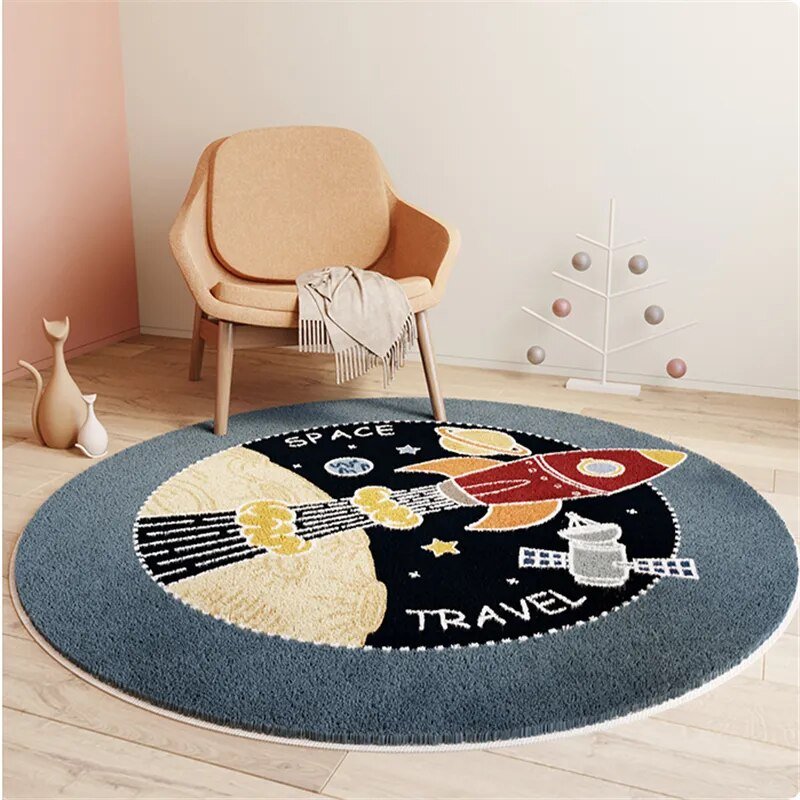 PlayNest Round Kids Rug | Soft Cartoon Carpet for Children’s Bedroom