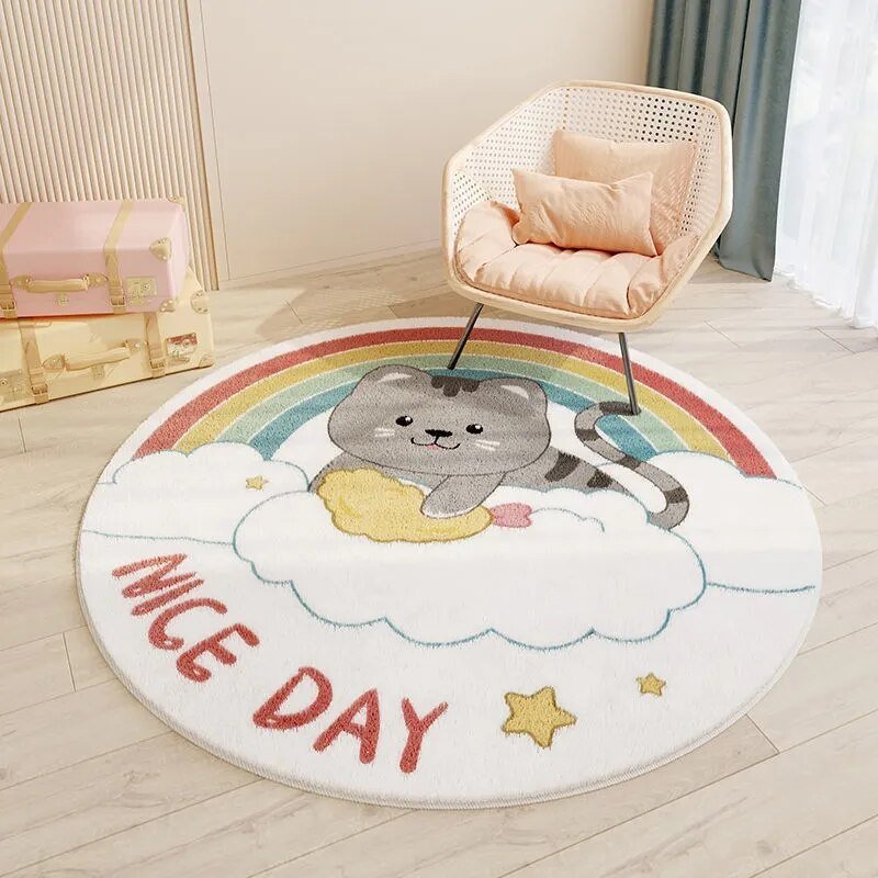 PlayNest Round Kids Rug | Soft Cartoon Carpet for Children’s Bedroom