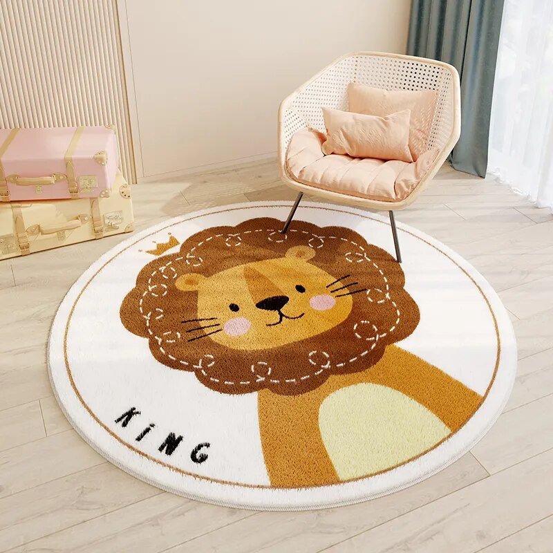 PlayNest Round Kids Rug | Soft Cartoon Carpet for Children’s Bedroom